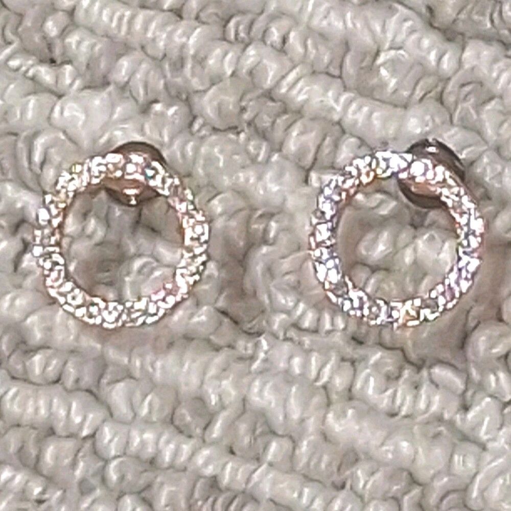 ROSE GOLD TONE RHINESTONE PAVE OPEN CIRCLE HALO STUD EARRINGS Womens Classic